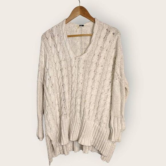 Free People Sweaters - Free People Womens Sweater Sz Small Cotton Cable Knit Vneck Slouchy Oversized